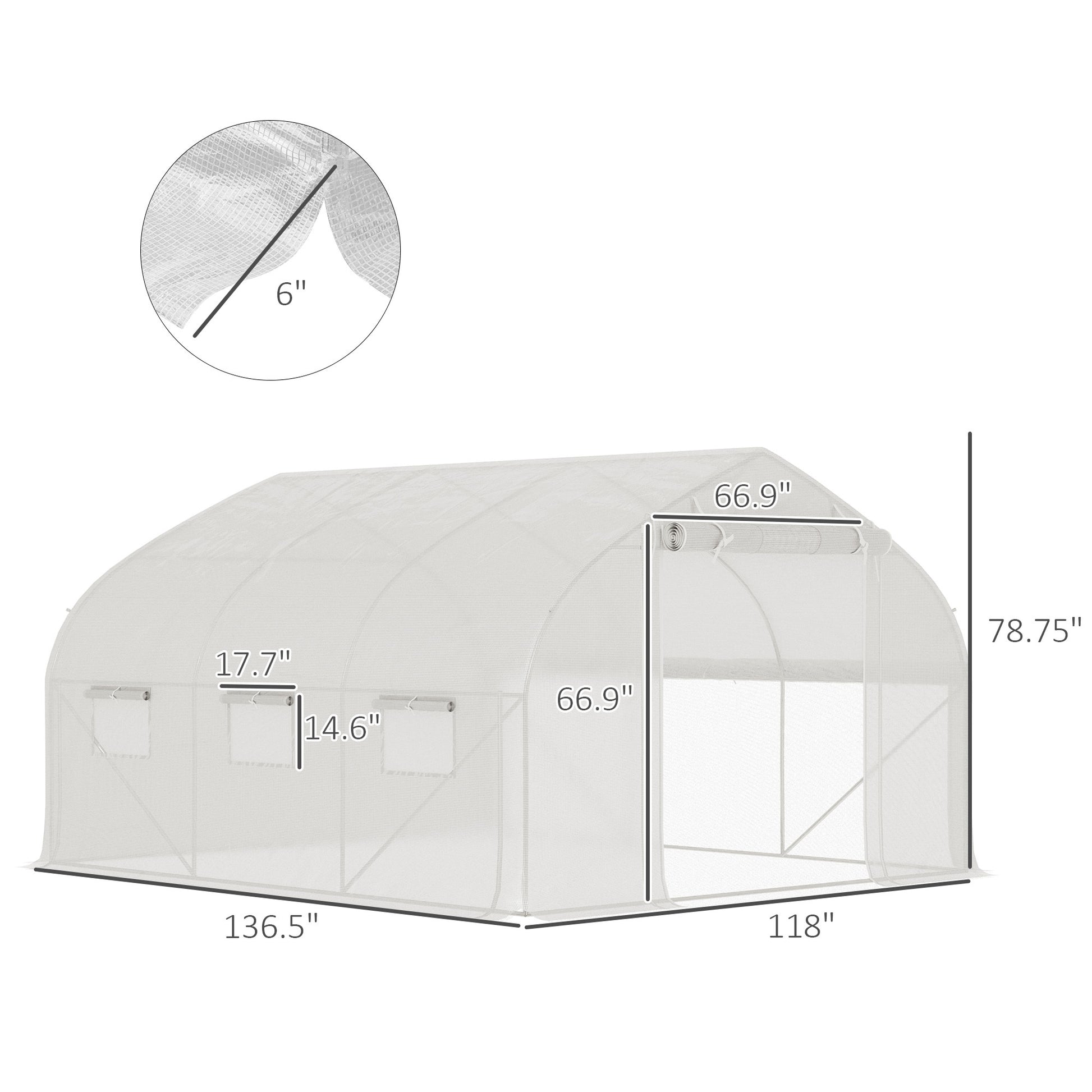 Outsunny 11.5' X 10' X 6.5' Walk In Tunnel Greenhouse, Green House With Zippered Mesh Door, 7 Mesh Windows & Roll Up Sidewalls, Upgraded Gardening Plant Hot House With Galvanized Steel Hoops, White White Steel