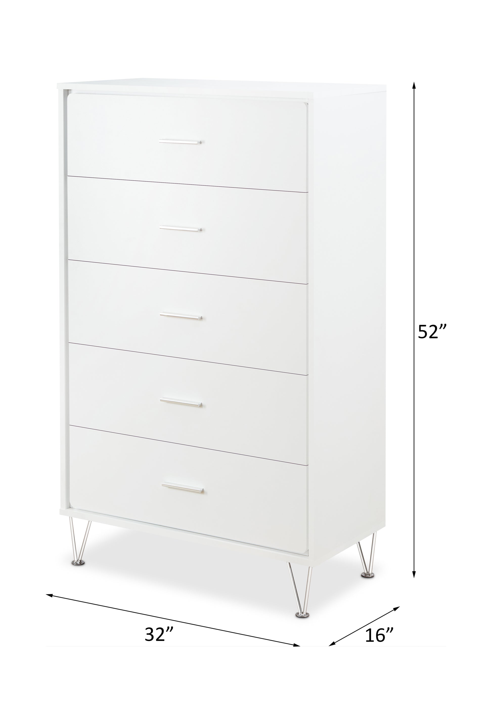 White 5 Drawer Chest With Single Handles White Bedroom Contemporary Particle Board Mdf