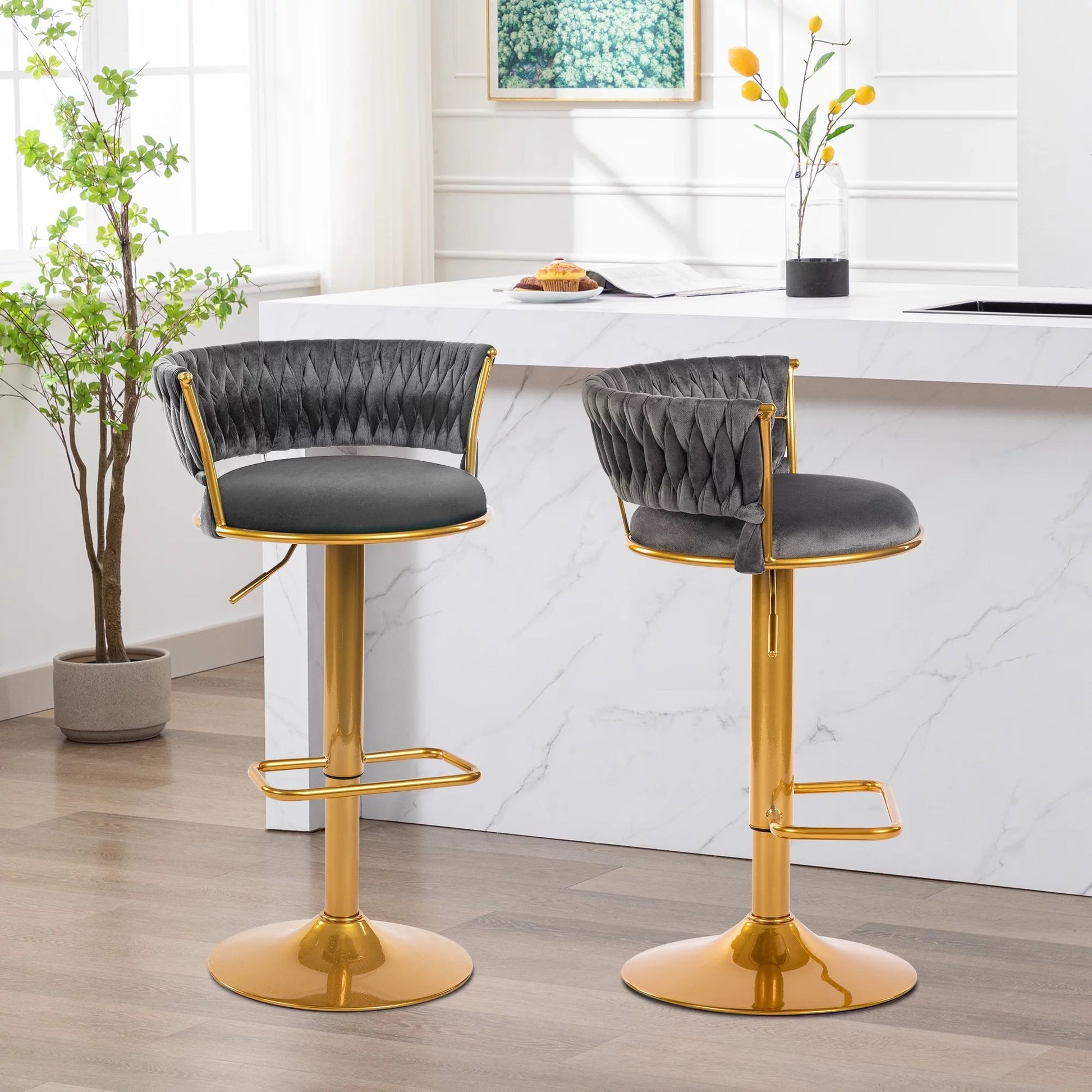 Bar Stools Set Of 2, Height Adjustable ,Fabric