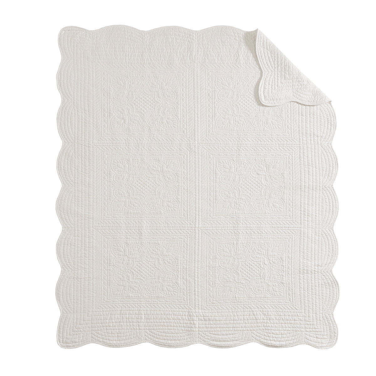 Oversized Quilted Throw With Soped Edges White 60X72" White Cotton