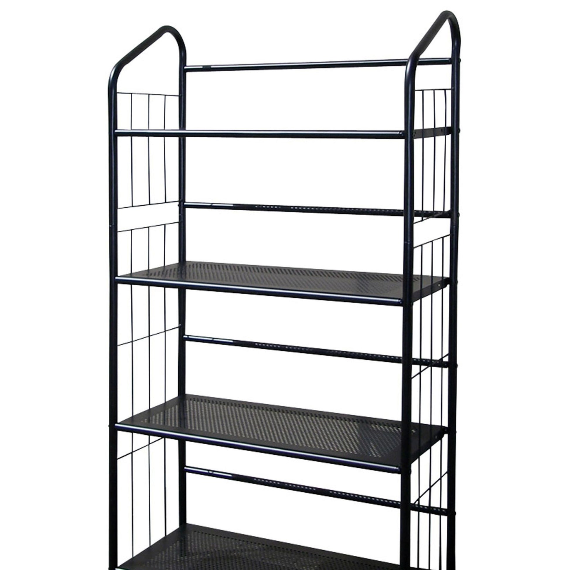 49" Tall 4 Tier Metal Standing Book Shelf, Black Finish Black Wood