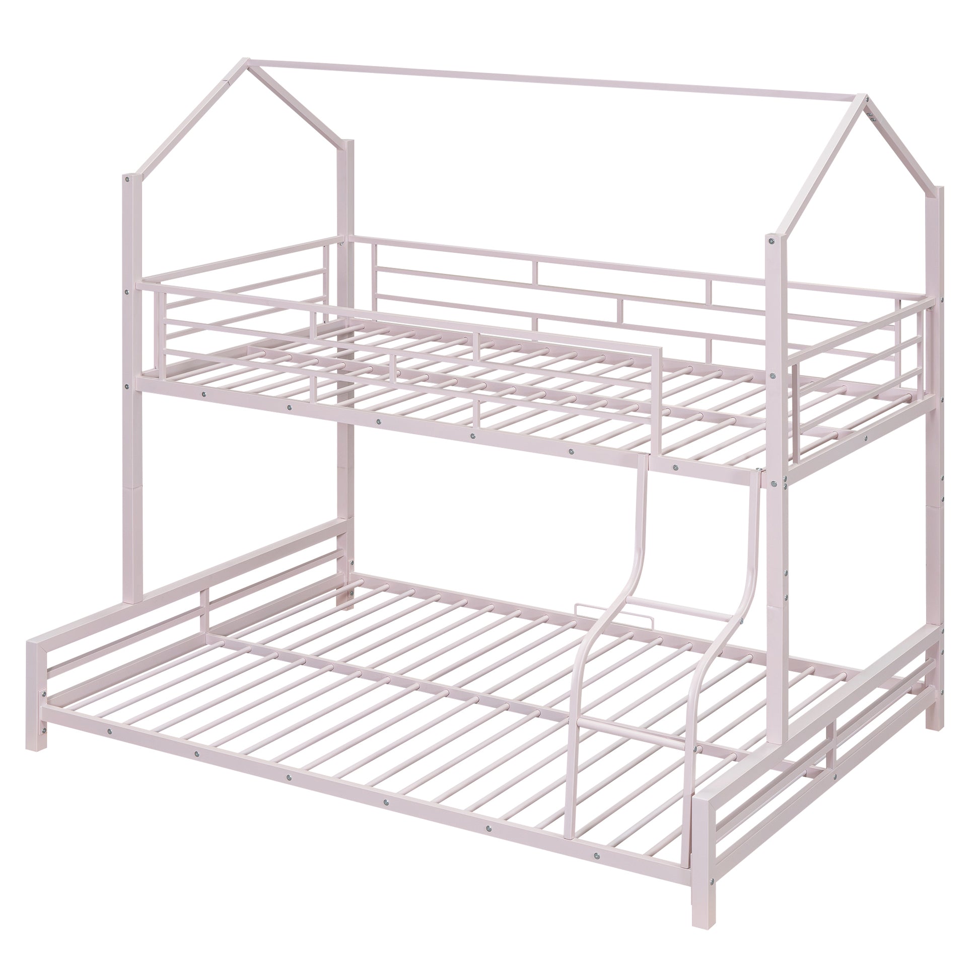 Metal House Bunk Bed, Twin Over Full, Pink Full Pink Metal