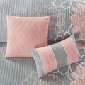 6 Piece Printed Cotton Quilt Set With Throw Pillows Grey Peach Full Queen Full Grey Peach Polyester