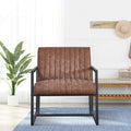 Modern Design High Quality Pu Brown Steel Armchair For Kitchen, Dining, Bedroom, Living Room Brown Upholstered Leather