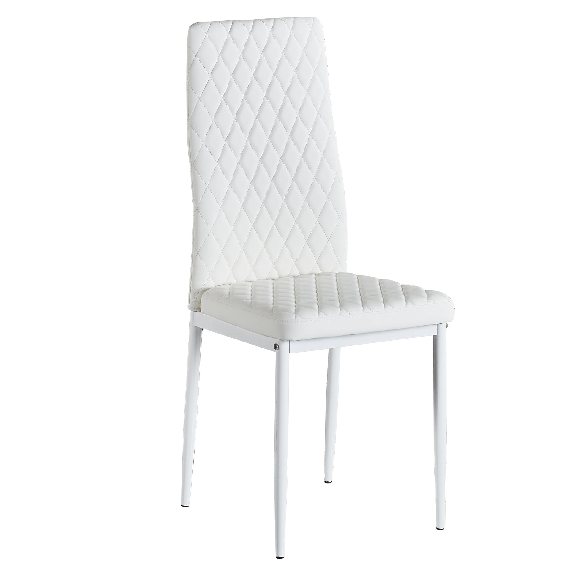 White Modern Minimalist Dining Chair Fireproof Leather Sprayed Metal Pipe Diamond Grid Pattern Restaurant Home Conference Chair Set Of 6 White Pu Leather