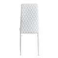 White Modern Minimalist Dining Chair Fireproof Leather Sprayed Metal Pipe Diamond Grid Pattern Restaurant Home Conference Chair Set Of 6 White Pu Leather