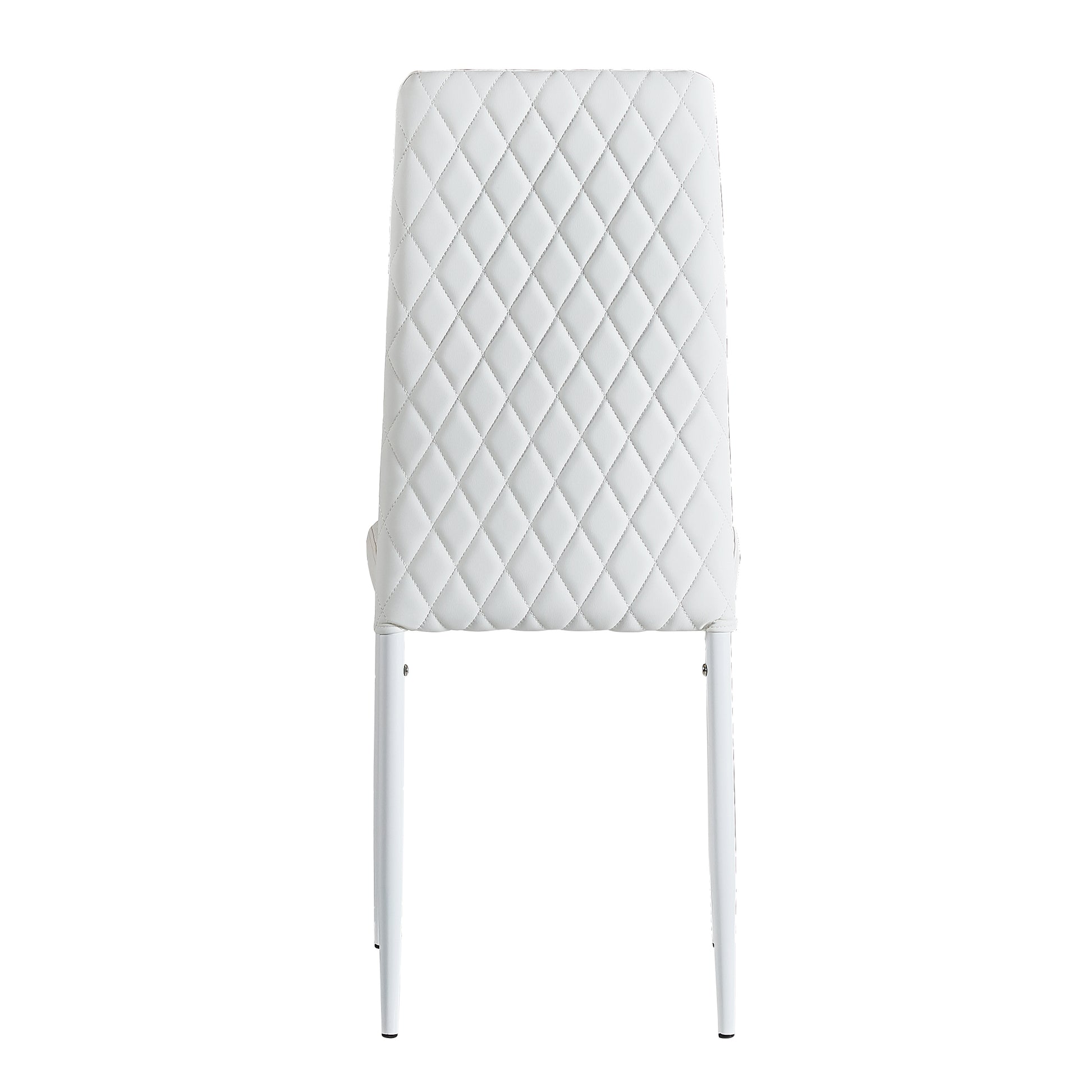 White Modern Minimalist Dining Chair Fireproof Leather Sprayed Metal Pipe Diamond Grid Pattern Restaurant Home Conference Chair Set Of 6 White Pu Leather