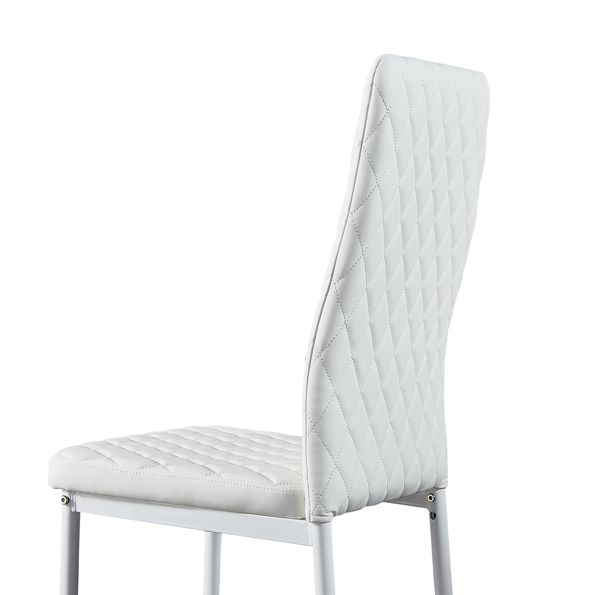 White Modern Minimalist Dining Chair Fireproof Leather Sprayed Metal Pipe Diamond Grid Pattern Restaurant Home Conference Chair Set Of 6 White Pu Leather