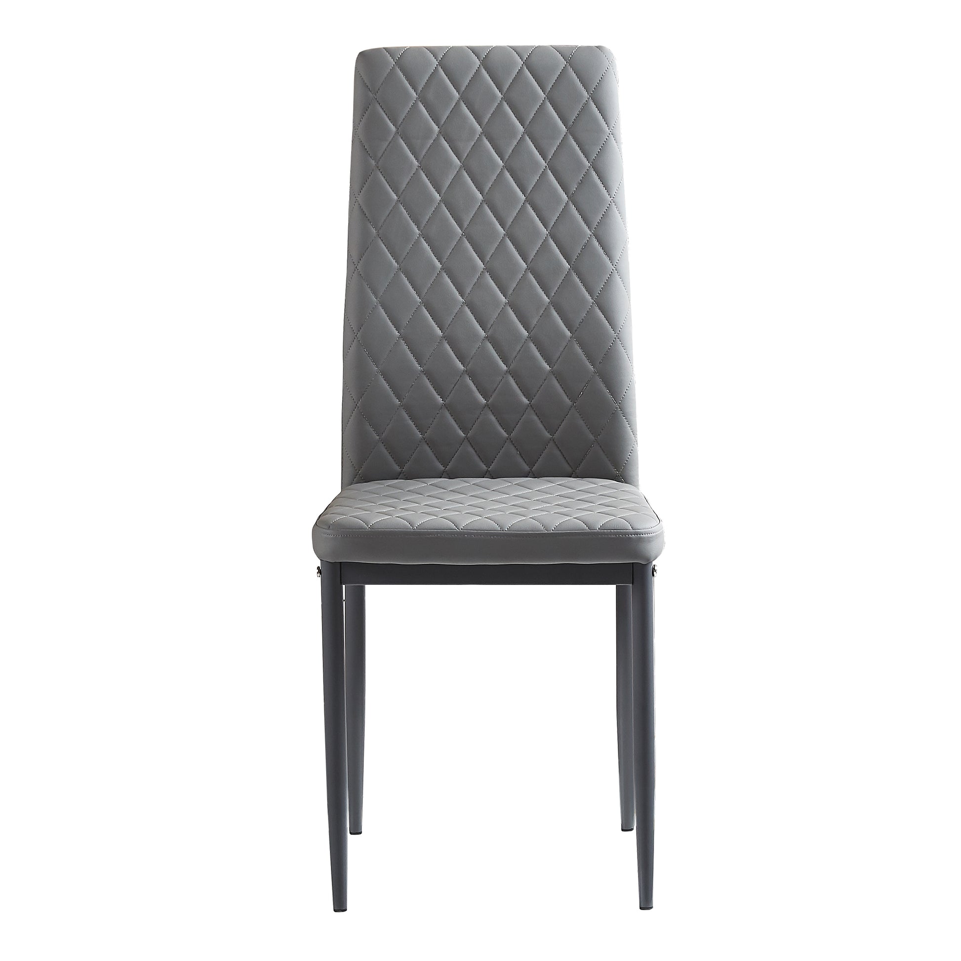 Light Gray Modern Minimalist Dining Chair Leather Sprayed Metal Pipe Diamond Grid Pattern Restaurant Home Conference Chair Set Of 4 Light Grey Leather Leather