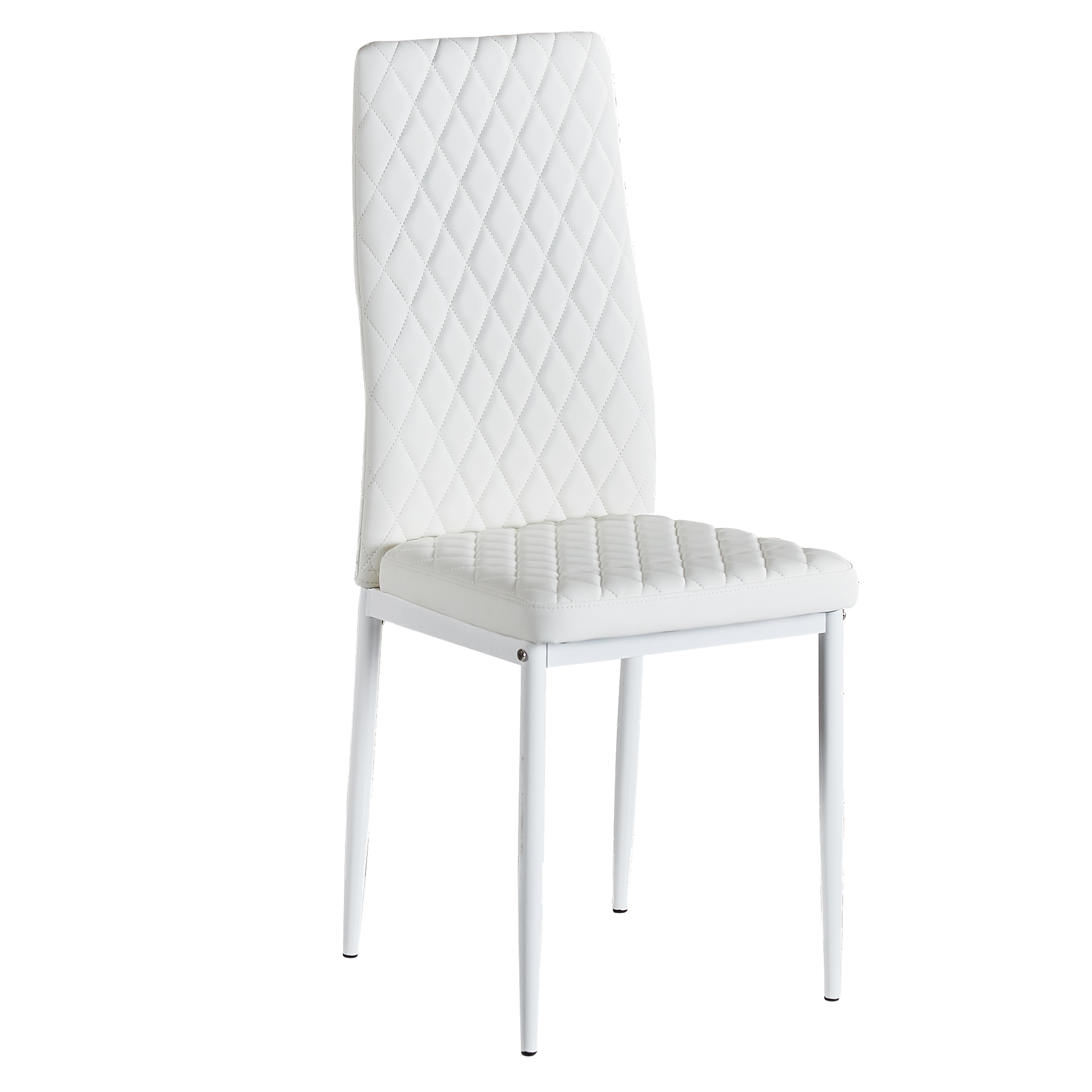 White Modern Minimalist Dining Chair Fireproof Leather Sprayed Metal Pipe Diamond Grid Pattern Restaurant Home Conference Chair Set Of 6 White Pu Leather