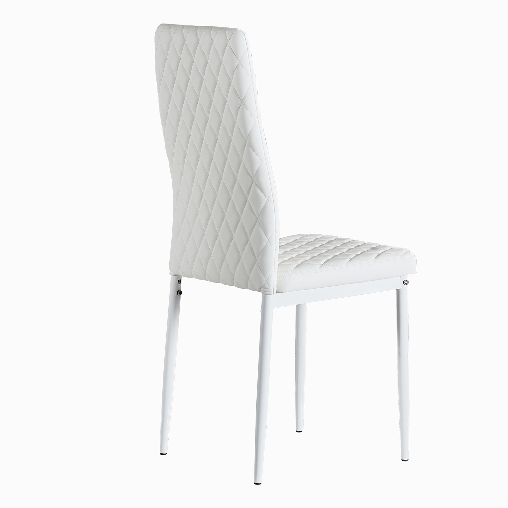 White Modern Minimalist Dining Chair Fireproof Leather Sprayed Metal Pipe Diamond Grid Pattern Restaurant Home Conference Chair Set Of 6 White Pu Leather