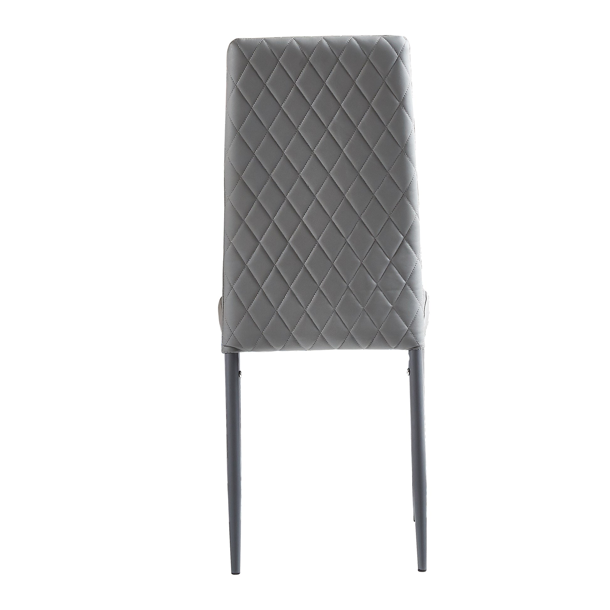 Light Gray Modern Minimalist Dining Chair Leather Sprayed Metal Pipe Diamond Grid Pattern Restaurant Home Conference Chair Set Of 4 Light Grey Leather Leather