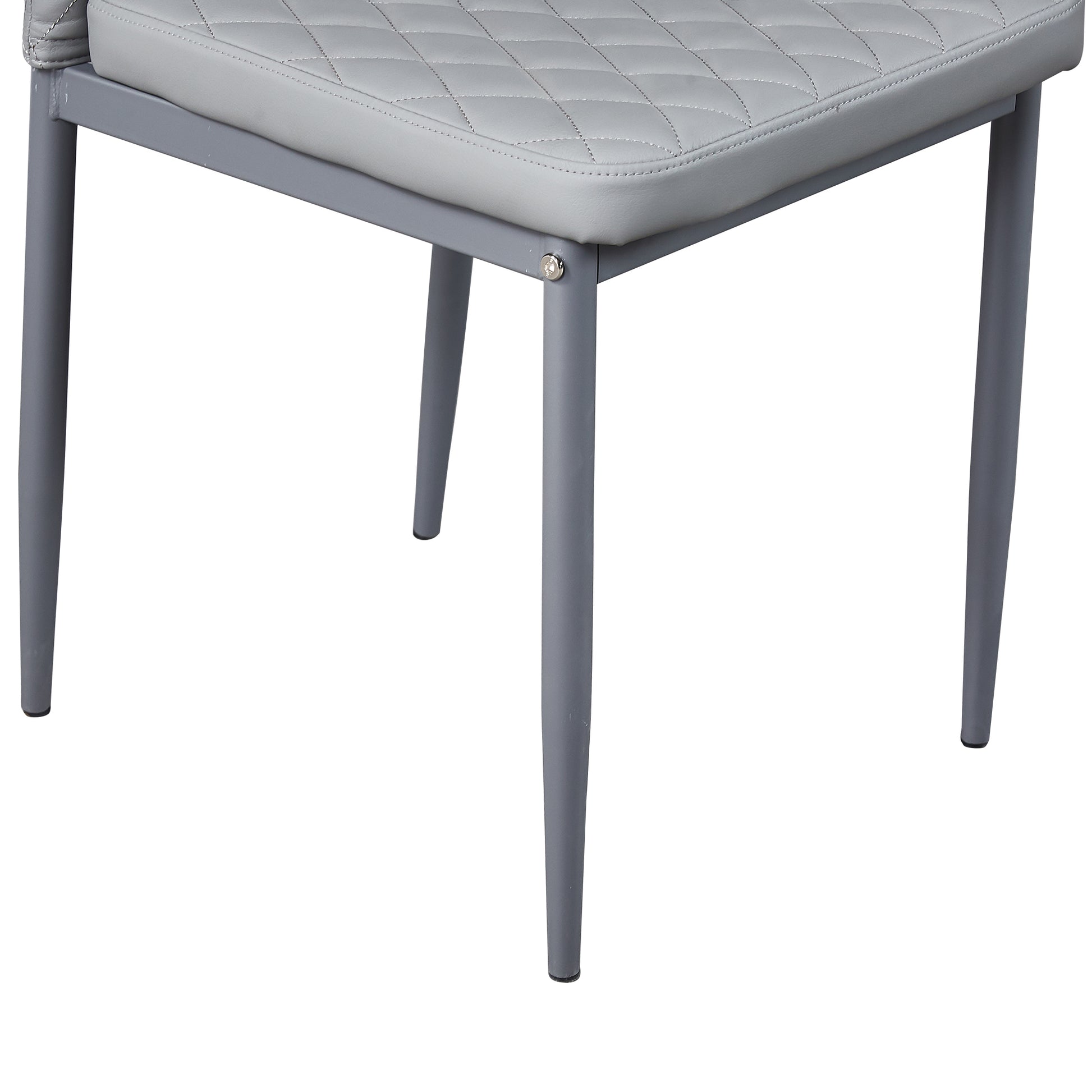 Light Gray Modern Minimalist Dining Chair Leather Sprayed Metal Pipe Diamond Grid Pattern Restaurant Home Conference Chair Set Of 4 Light Grey Leather Leather