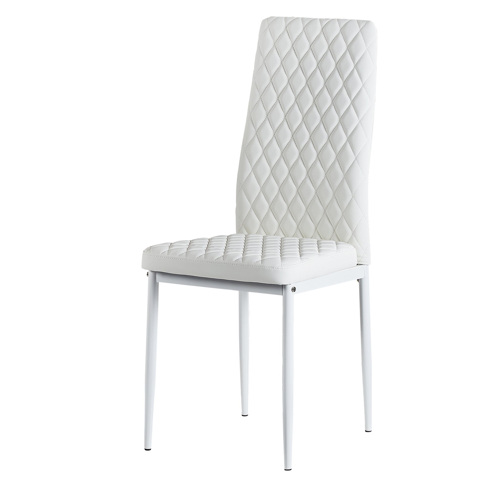 White Modern Minimalist Dining Chair Fireproof Leather Sprayed Metal Pipe Diamond Grid Pattern Restaurant Home Conference Chair Set Of 6 White Pu Leather