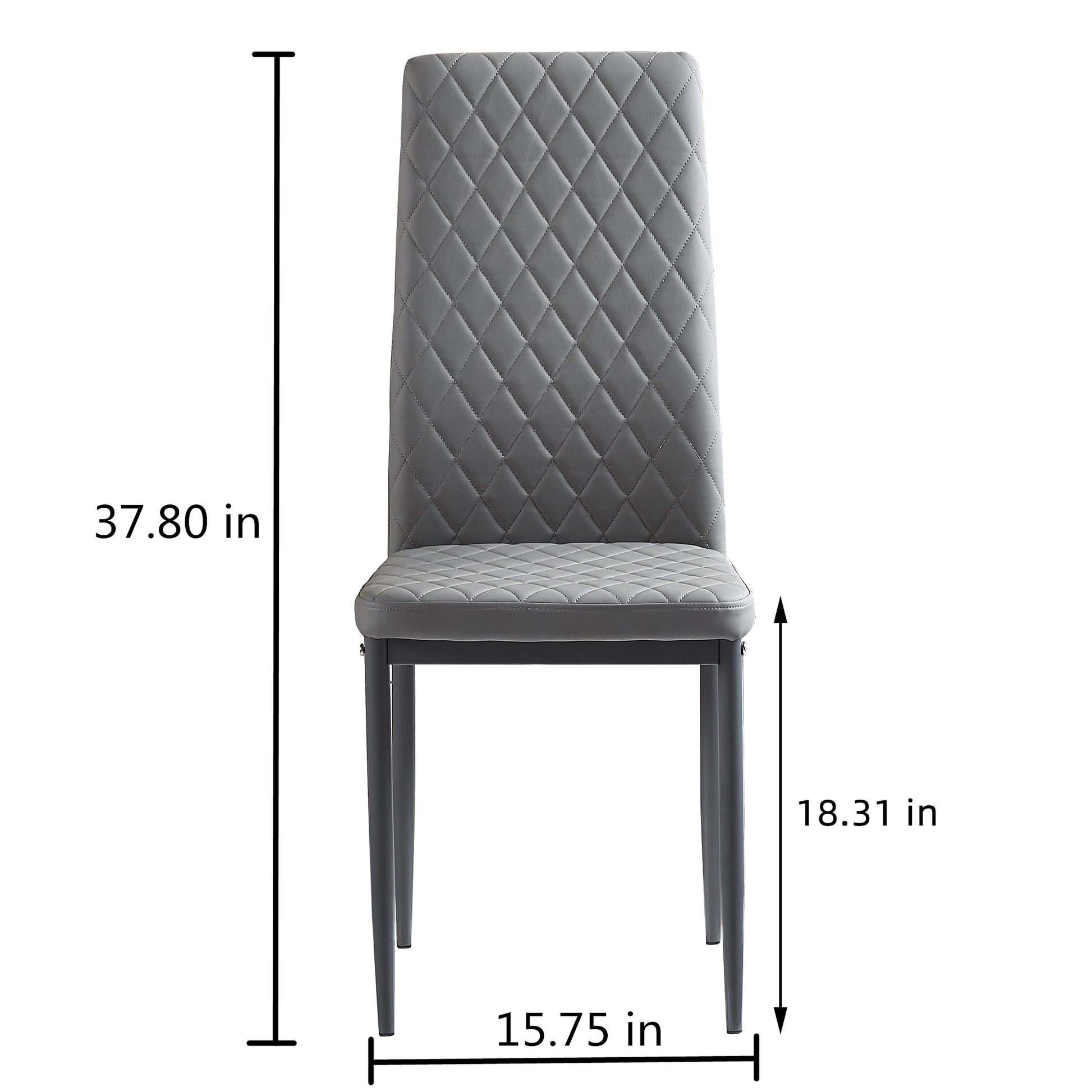 Light Gray Modern Minimalist Dining Chair Leather Sprayed Metal Pipe Diamond Grid Pattern Restaurant Home Conference Chair Set Of 4 Light Grey Leather Leather