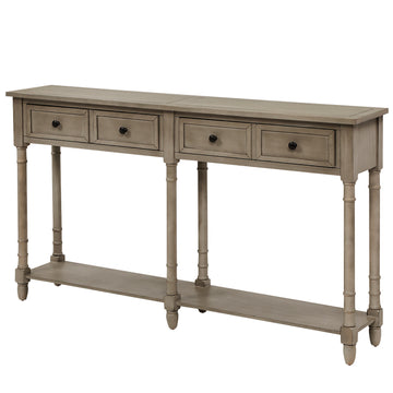 Console Table Sofa Table Easy Assembly With Two Storage Drawers And Bottom Shelf For Living Room, Entryway Grey Wash Gray Wash Solid Wood