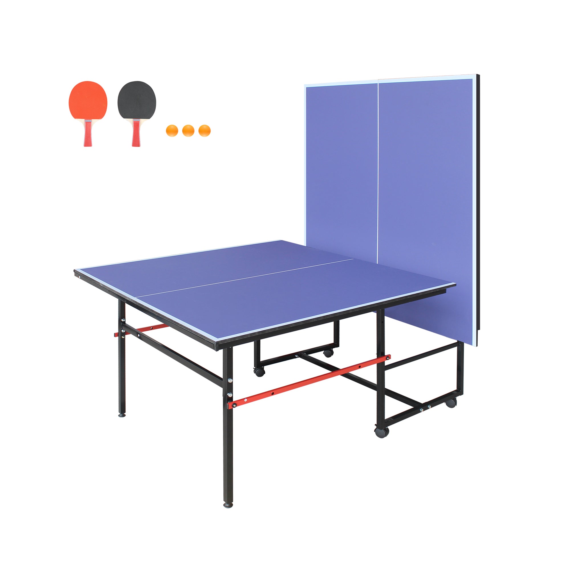 8Ft Mid Size Table Tennis Table, Foldable Ping Pong Table Blue Mdf