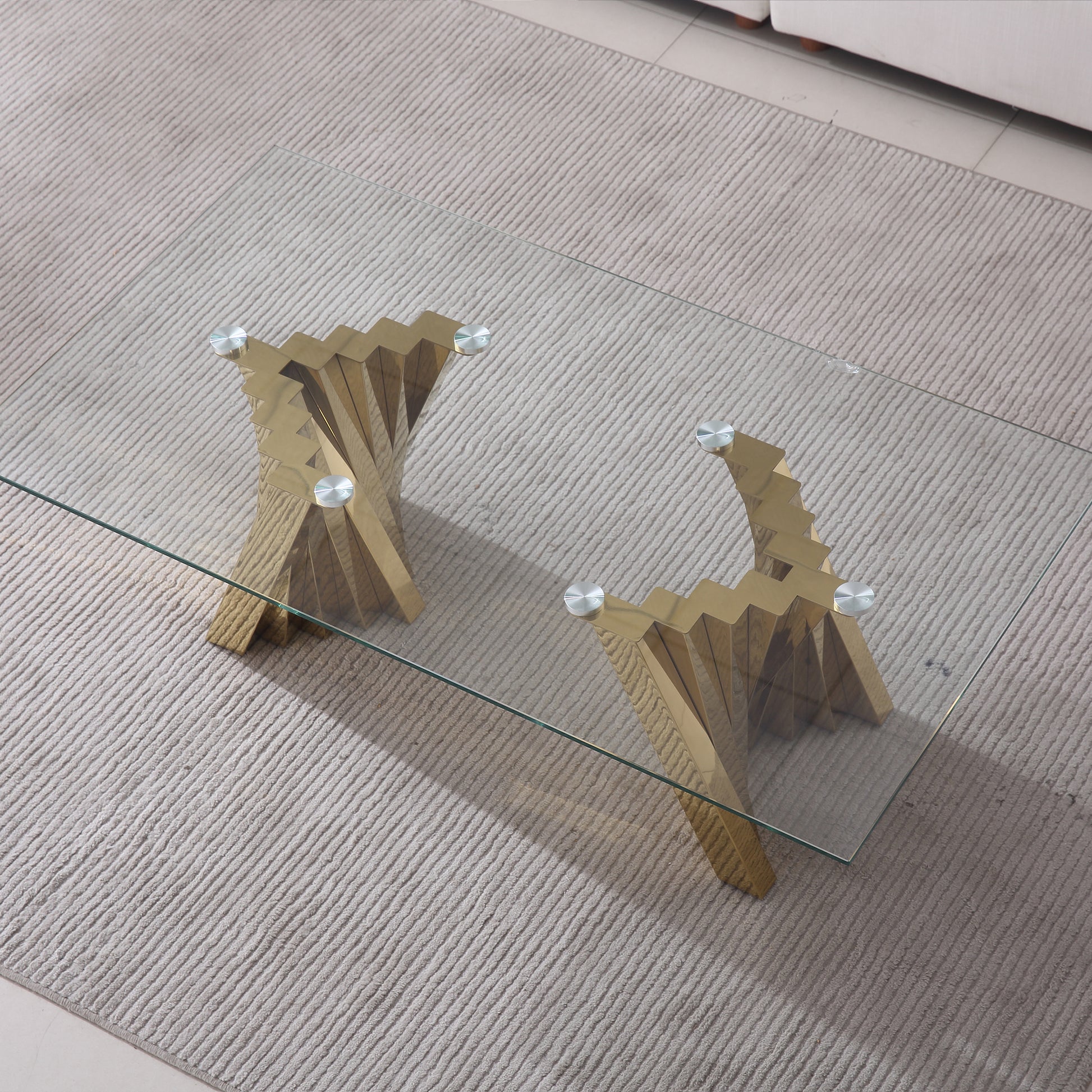 Tempered Glass Top Coffee Table With Gold Mirror Finish Stainless Steel Base Gold Tempered Glass