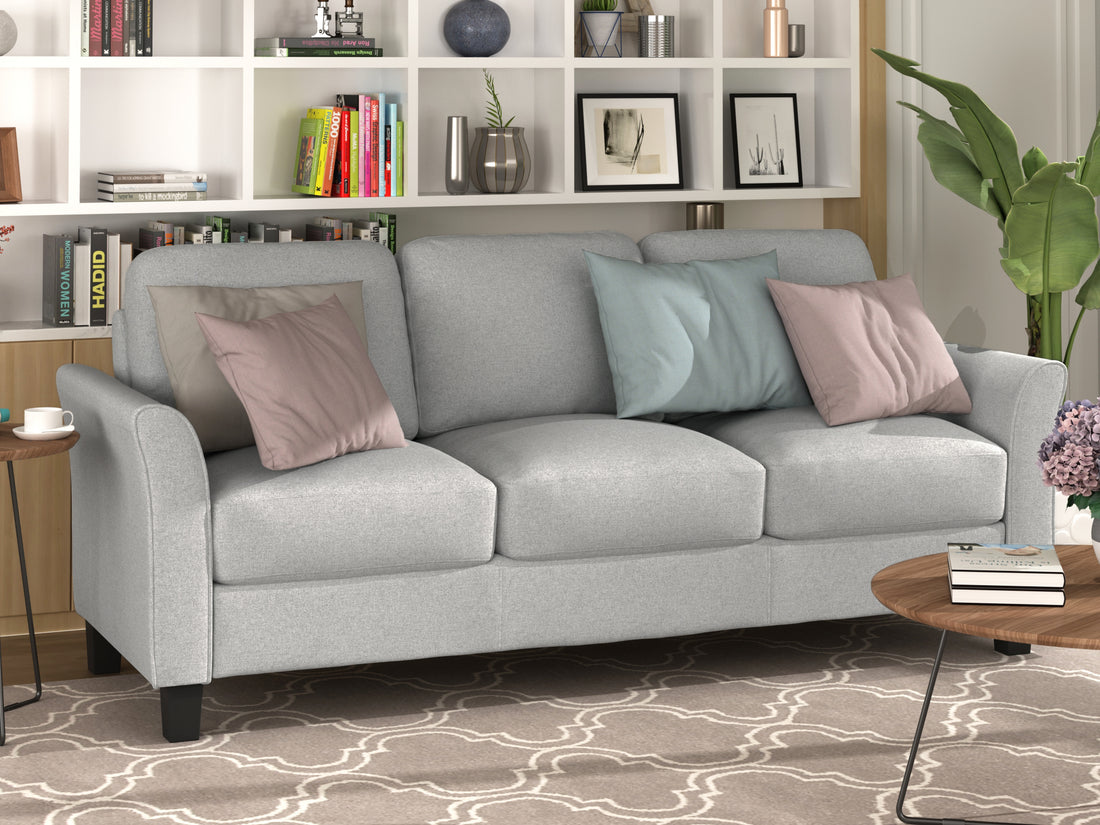 3 Seat Sofa Living Room Linen Fabric Sofa Light Gray Gray Fabric