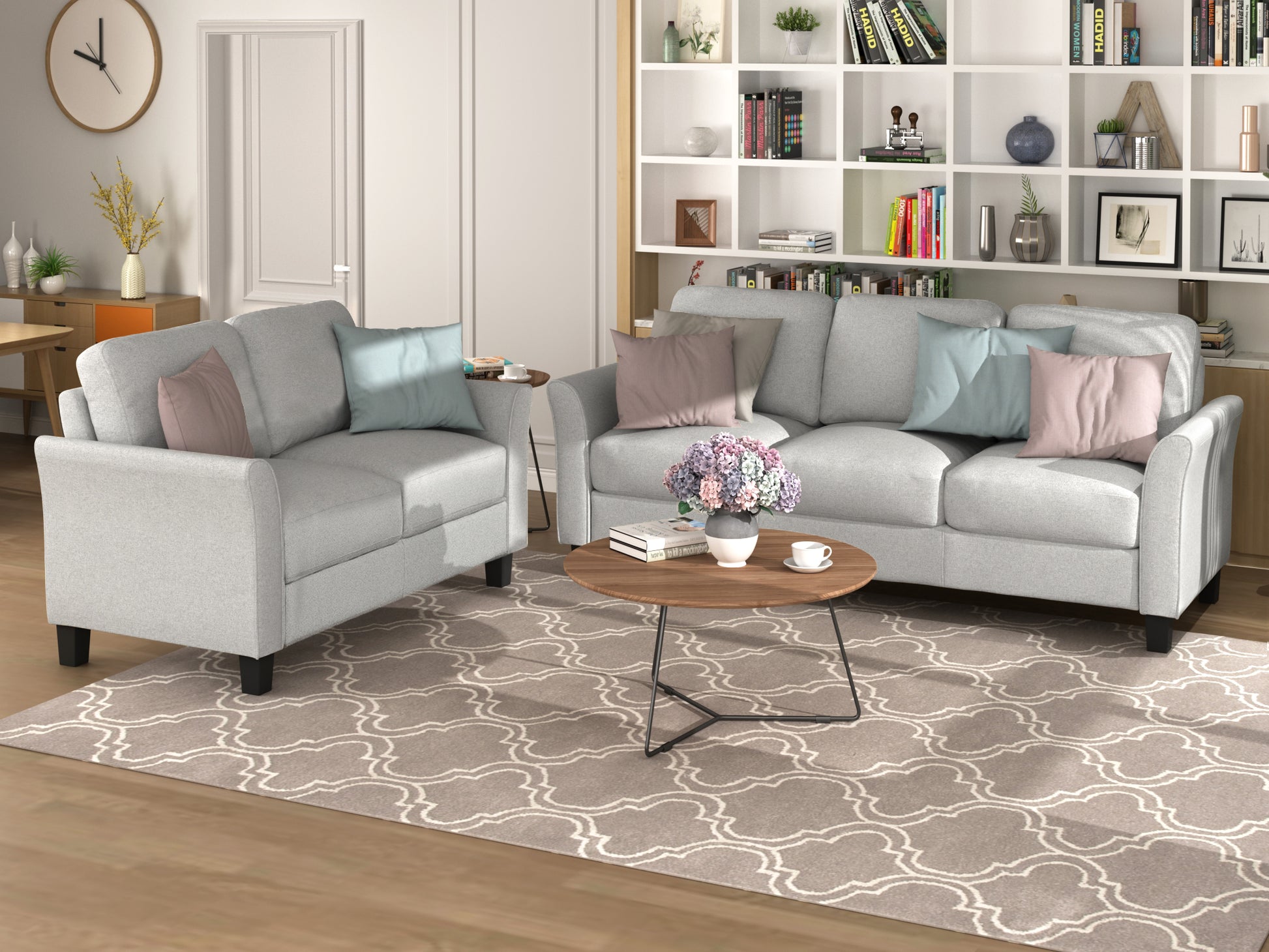 Living Room Furniture Loveseat Sofa And 3 Seat Sofa Light Gray Gray Upholstered