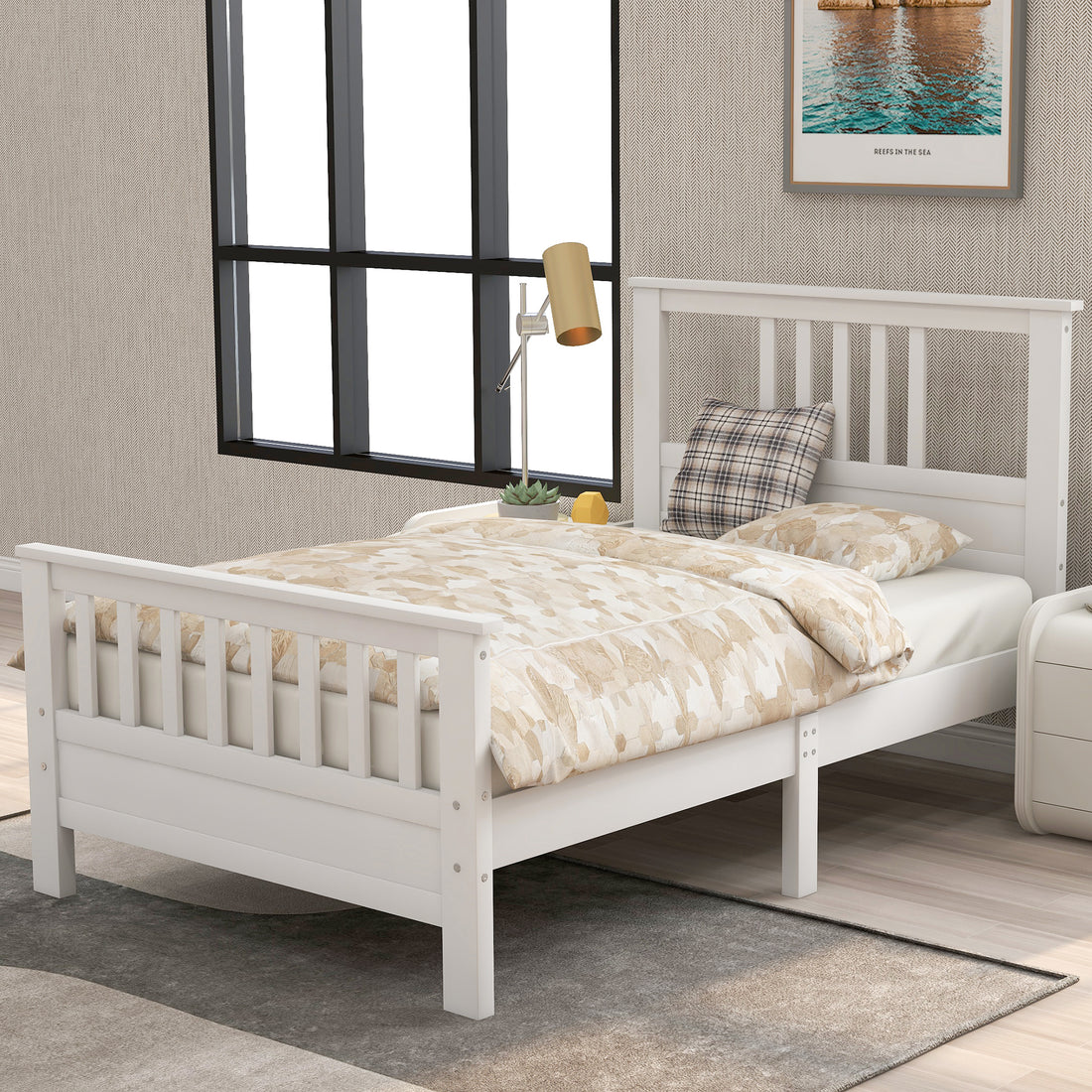 Wood Platform Bed With Headboard And Footboard, Twin White Twin White Pine