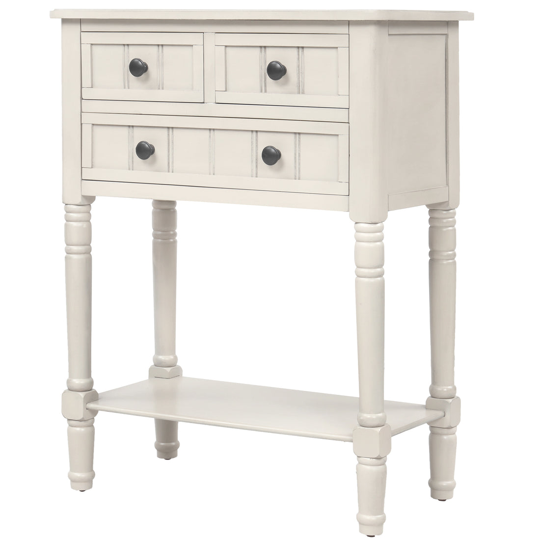 Narrow Console Table, Slim Sofa Table With Three Storage Drawers And Bottom Shelf Ivory White Ivory White Solid Wood