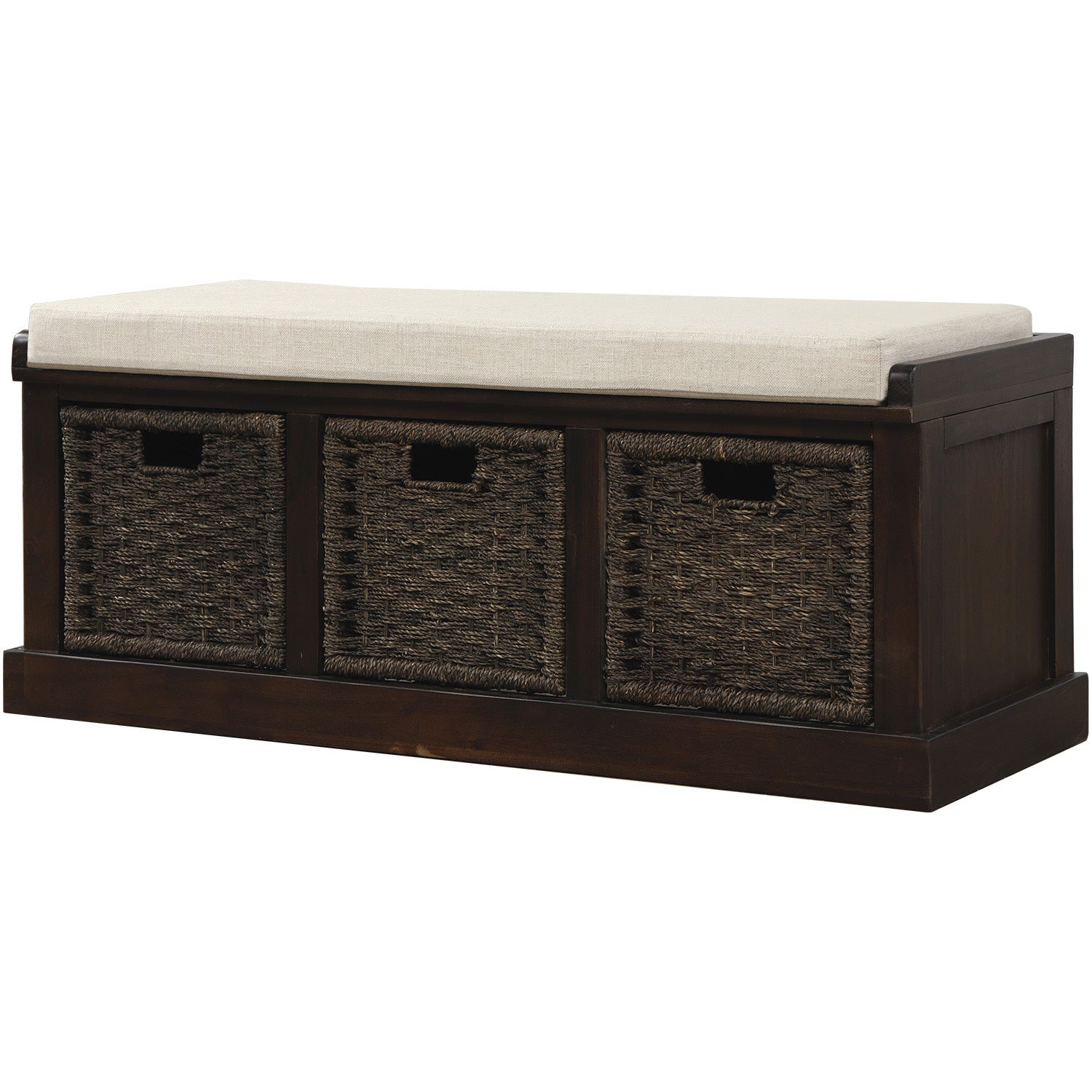 Rustic Storage Bench with 3 Removable Classic espresso-solid wood
