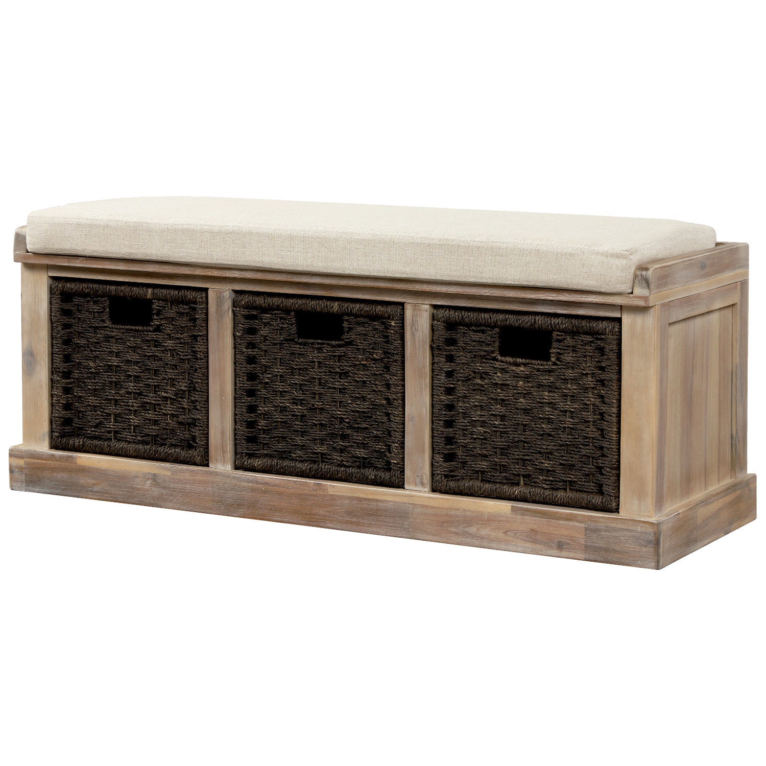 Rustic Storage Bench with 3 Removable Classic white washed-solid wood