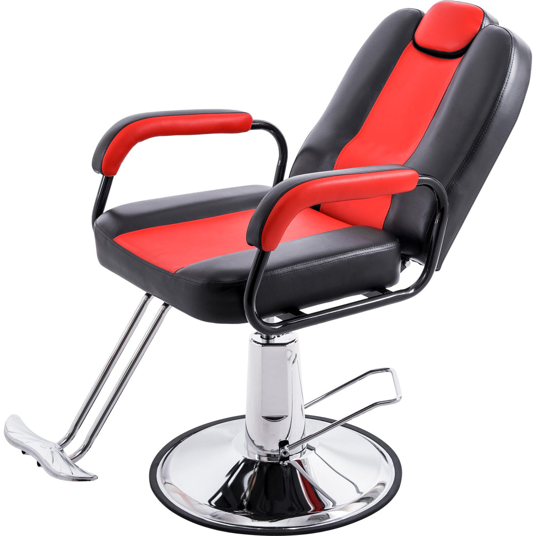 Deluxe Reclining Barber Chair With Heavy Duty Pump For Beauty Salon Tatoo Spa Equipment Red Metal