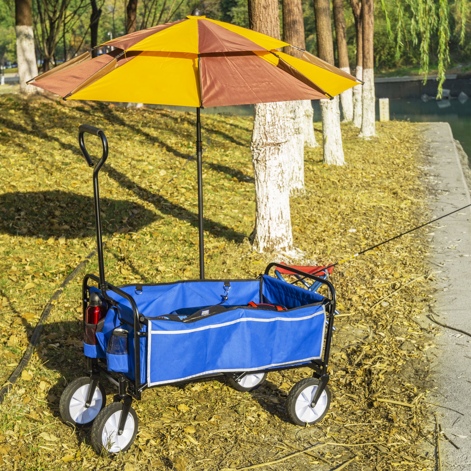 Folding Wagon Garden Shopping Beach Cart Blue Black Blue Marble Metal