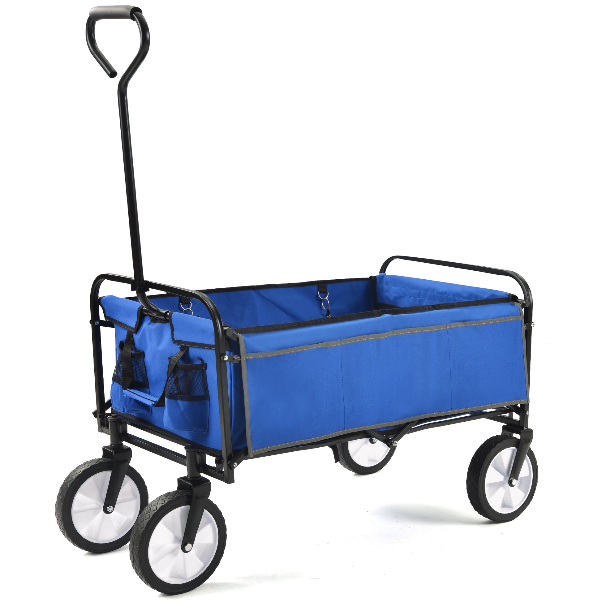 Folding Wagon Garden Shopping Beach Cart Blue Black Blue Marble Metal