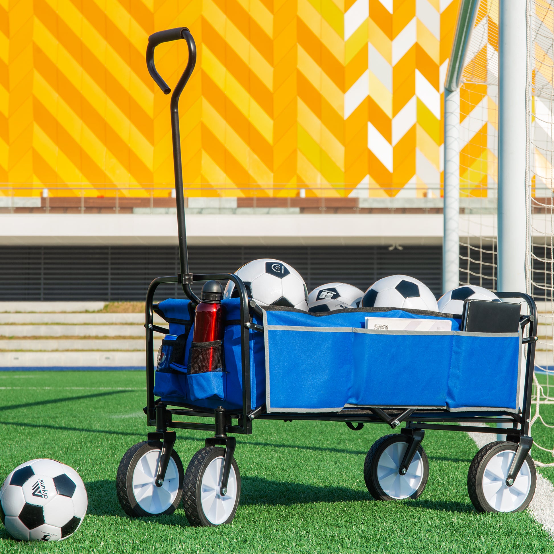 Folding Wagon Garden Shopping Beach Cart Blue Black Blue Marble Metal