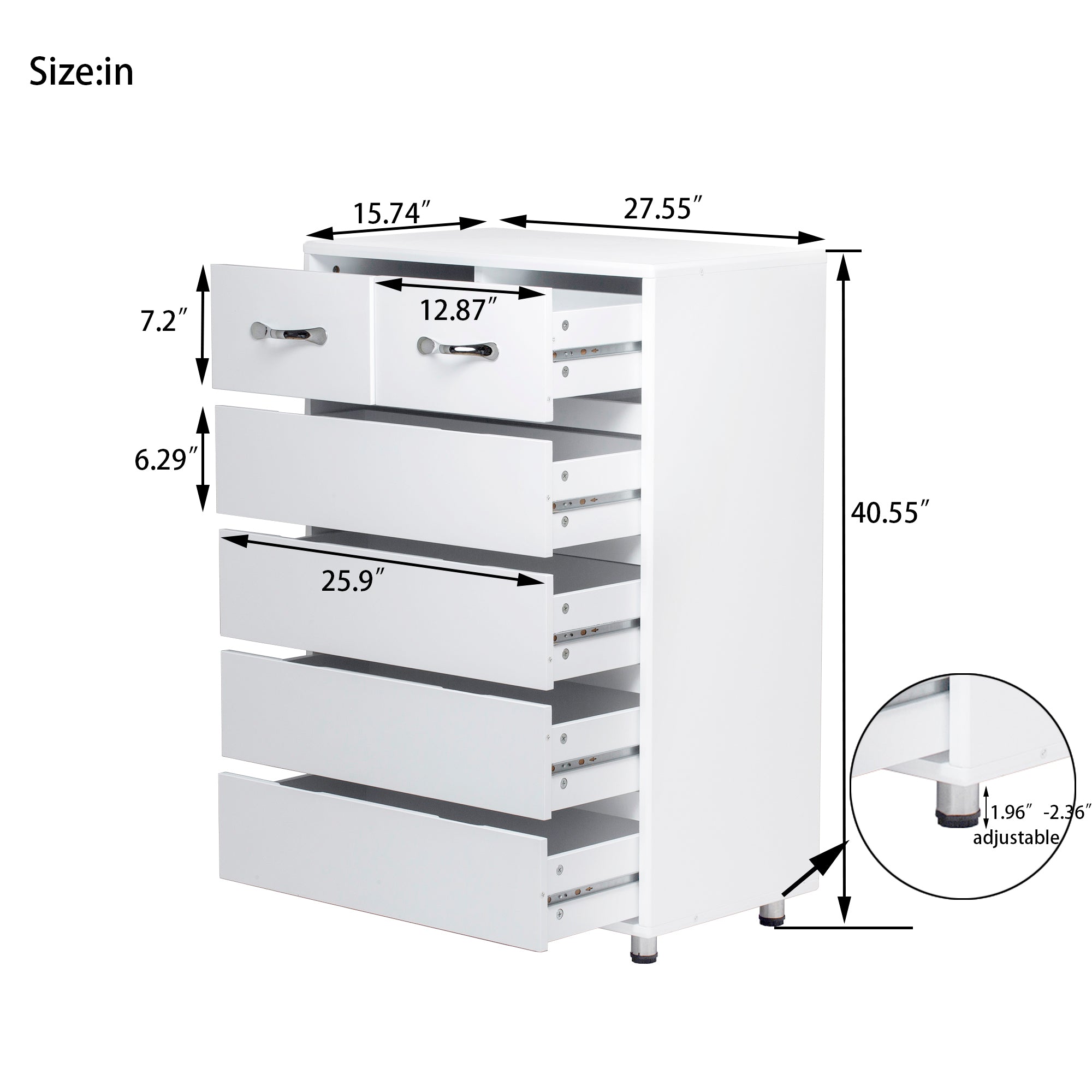 Six drawer side table white white-mdf