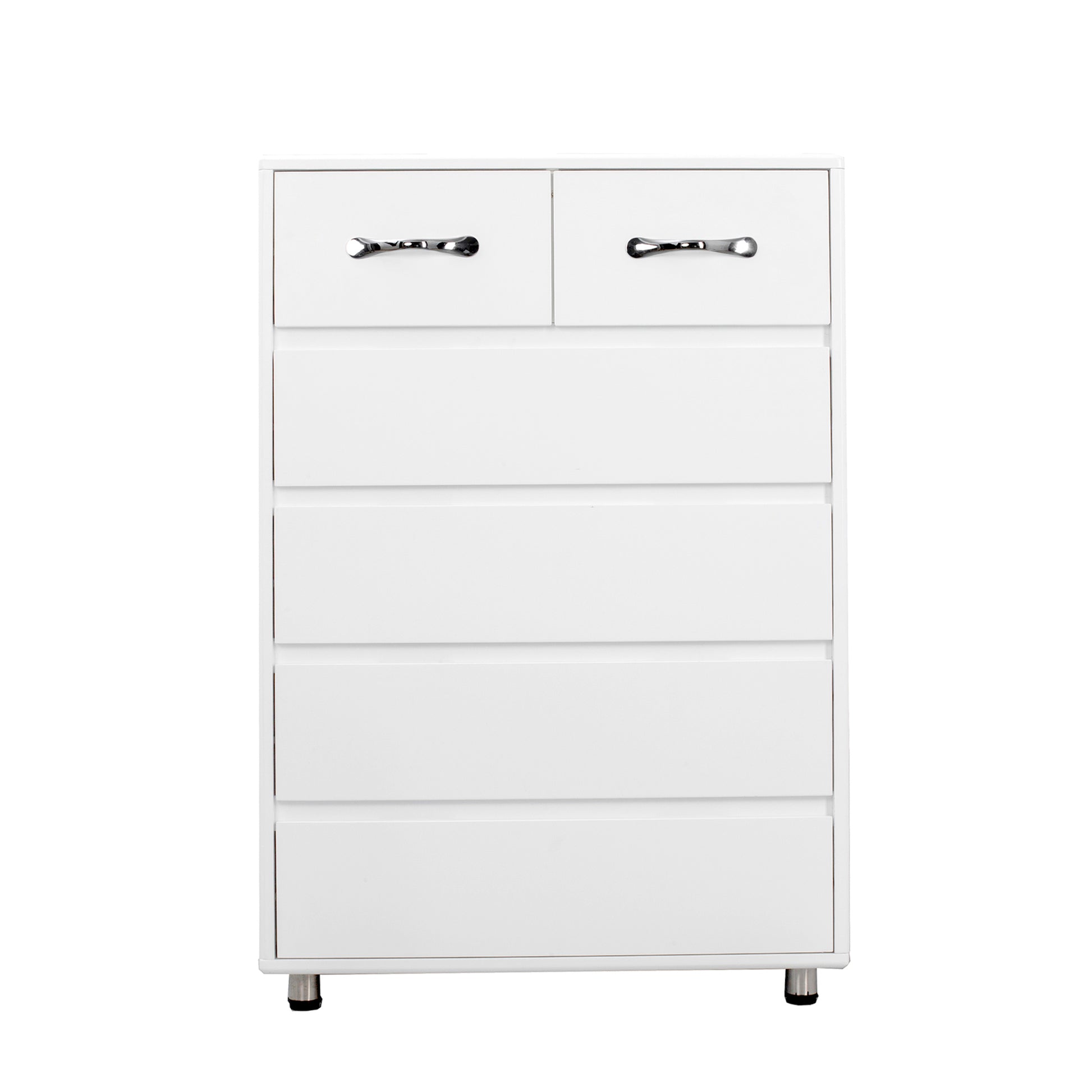 Six Drawer Side Table White White Mdf