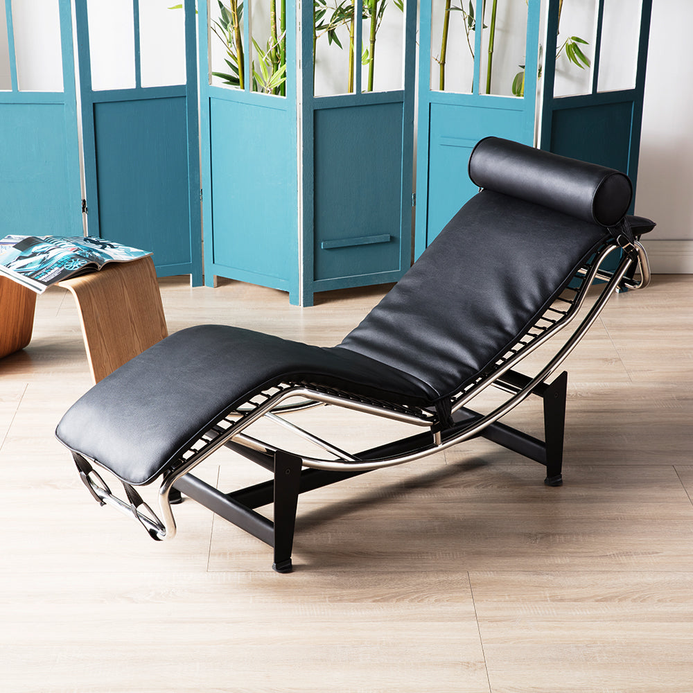 Lc 4 Style Replica Chaise Lounge Chair Mid Century Modern For Living Room Bedroom Black Genuine Leather