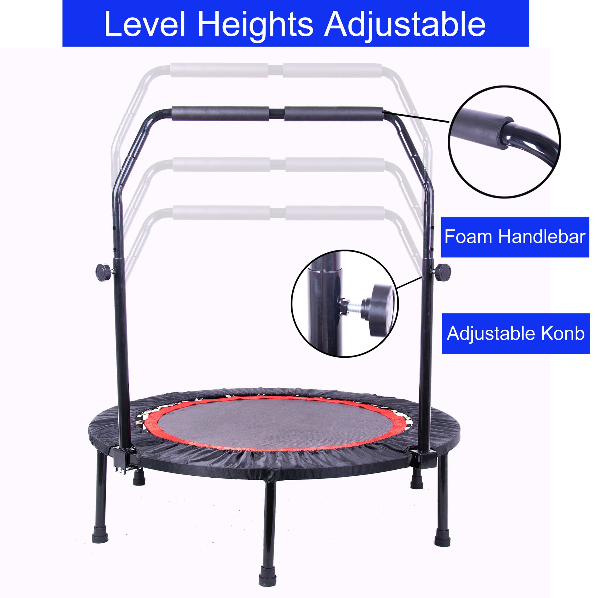 40 Inch Mini Exercise Trampoline For Adults Or Kids Indoor Fitness Rebounder Trampoline With Safety Pad Max. Load 300Lbs Black Metal