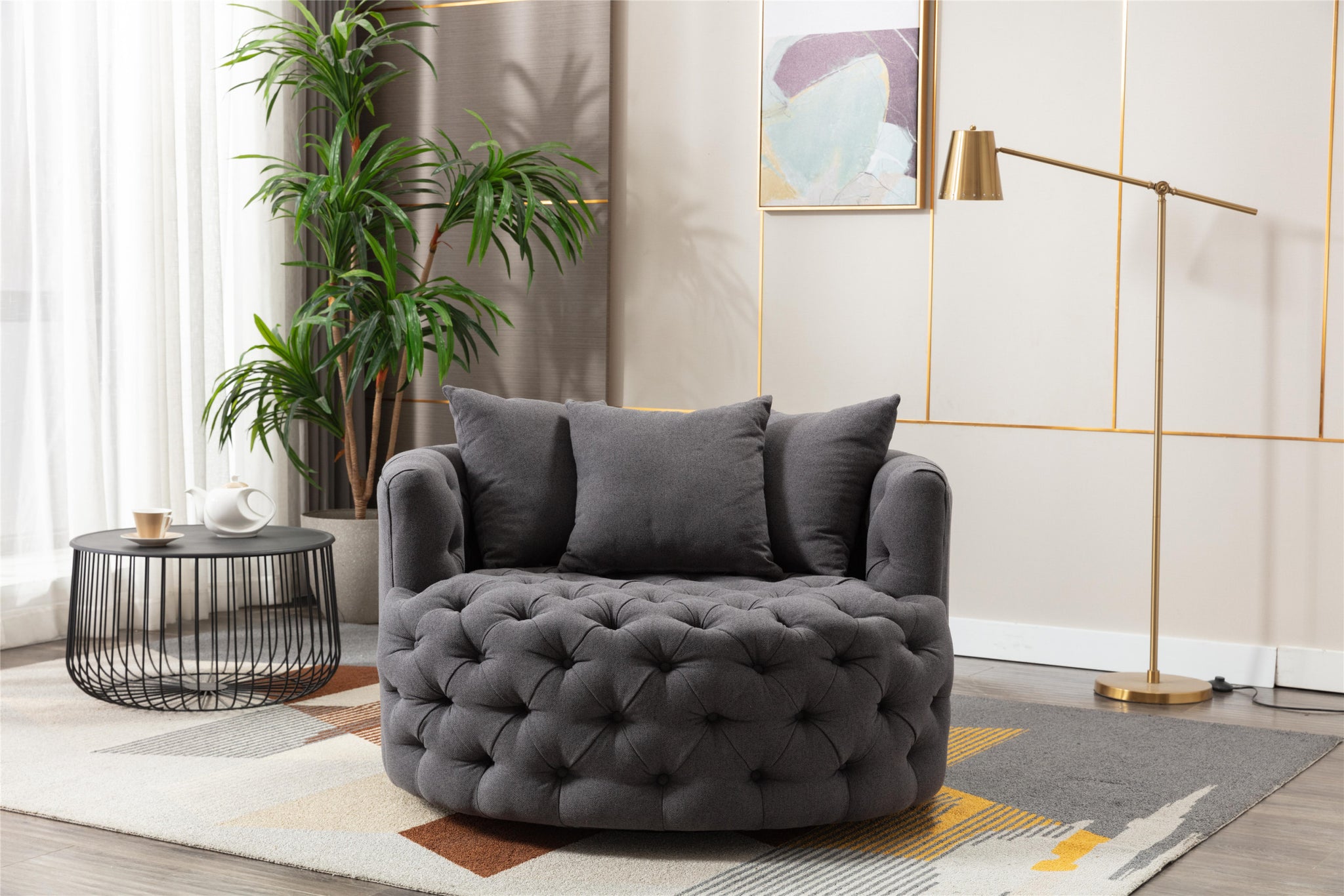 Coolmore Modern swivel accent chair barrel chair for gray-linen
