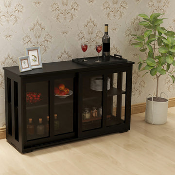 Kitchen Storage Stand Cupboard With Glass Door Black black-mdf