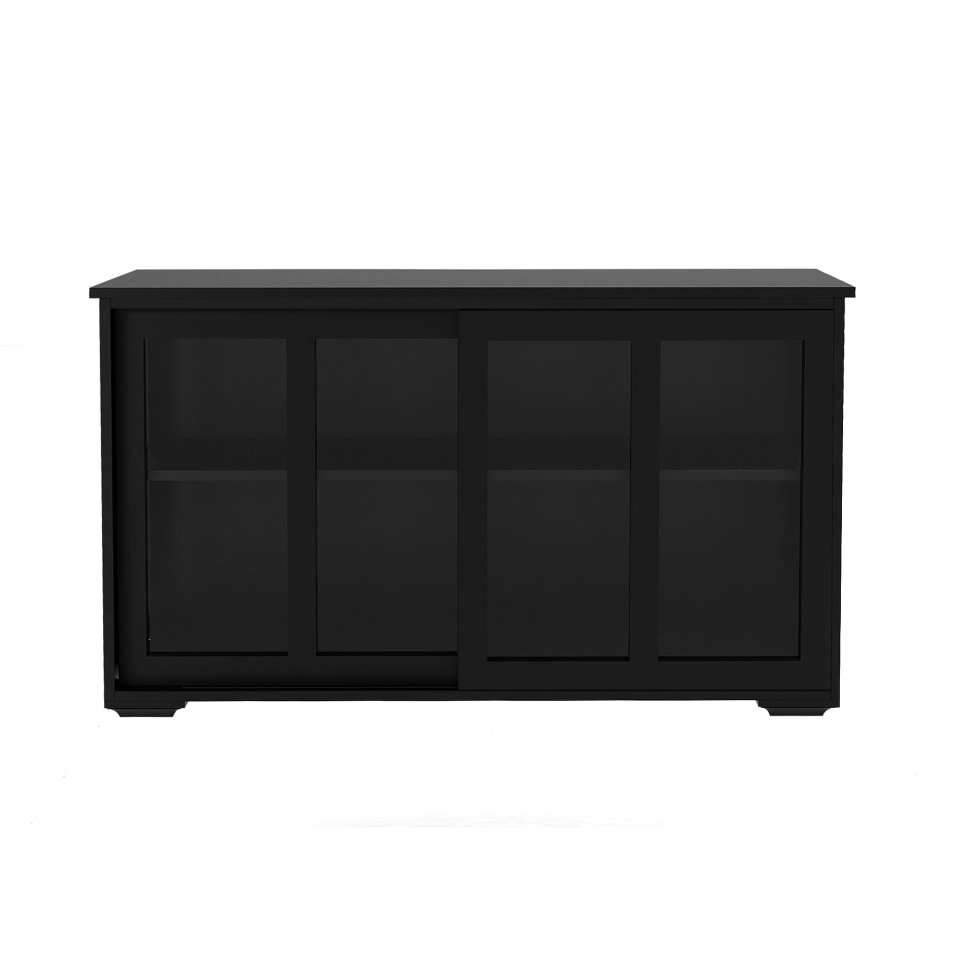 Kitchen Storage Stand Cupboard With Glass Door Black black-mdf