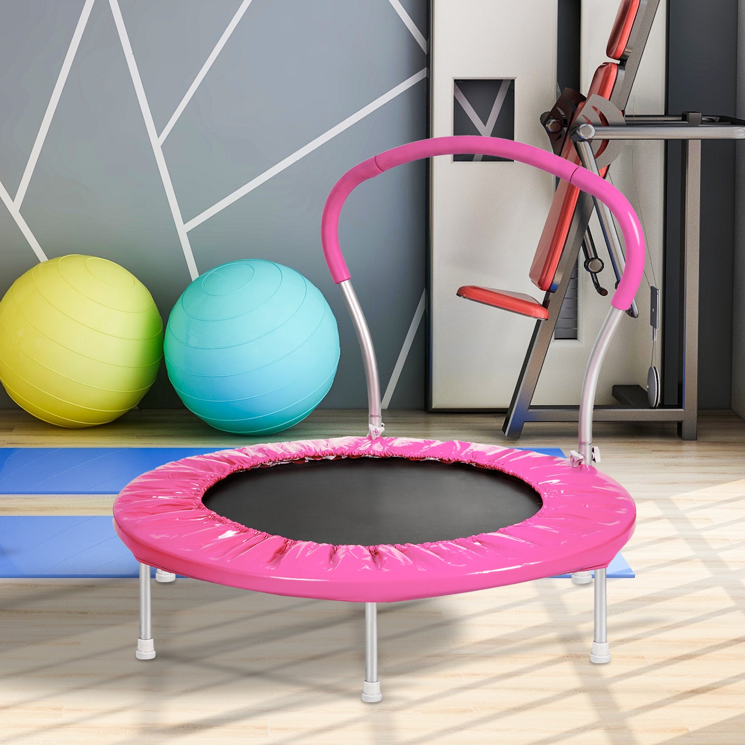 36" Trampoline With Handle Pi Metal Pink Metal