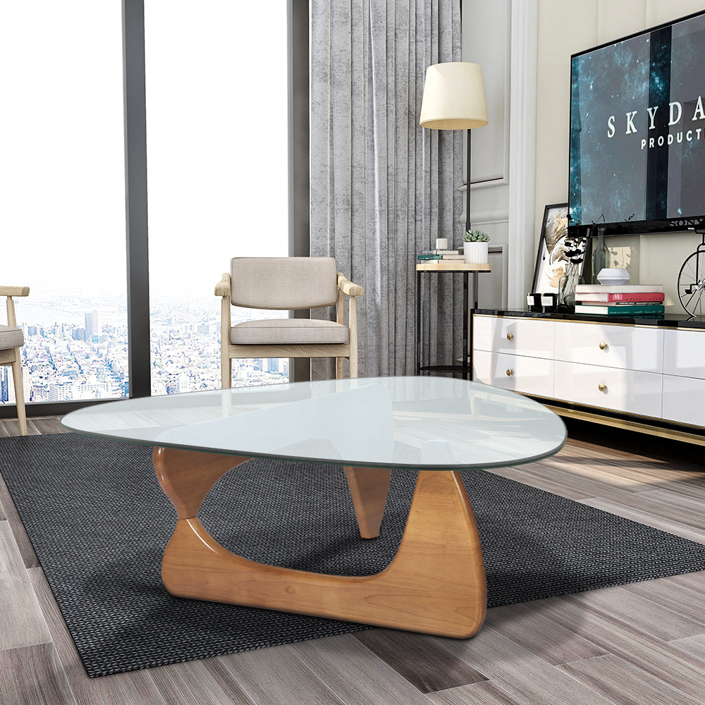 Home Modern Triangle Coffee Table Walnut Solid Wood