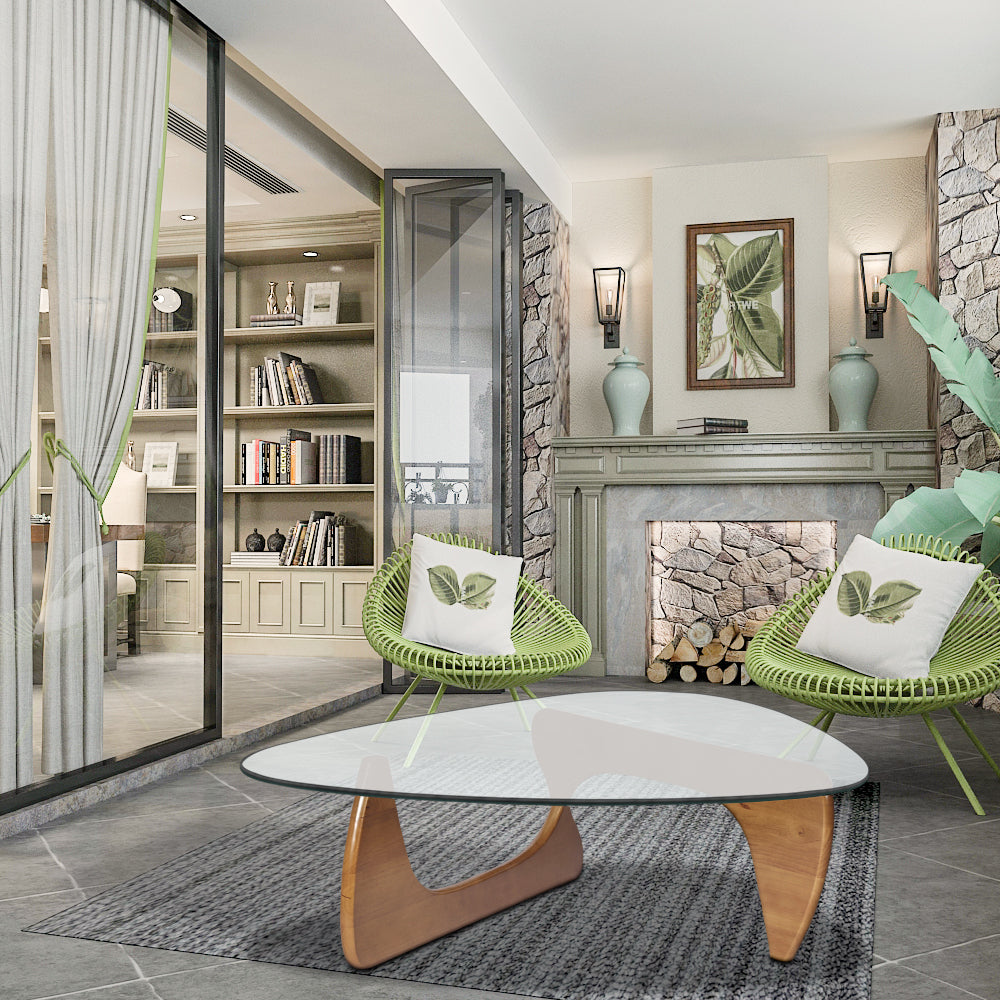 Home Modern Triangle Coffee Table Walnut Solid Wood