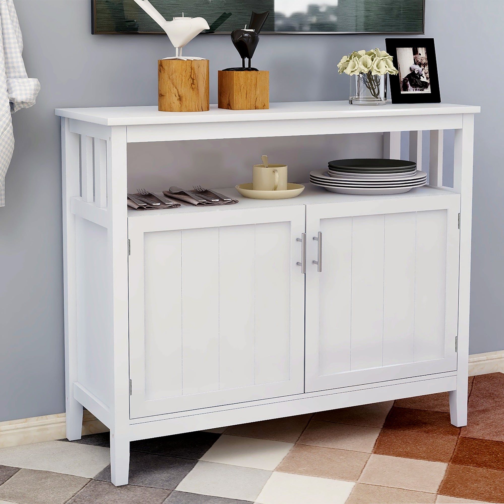 Kitchen Storage Sideboard And Buffet Server Cabinet White White Mdf