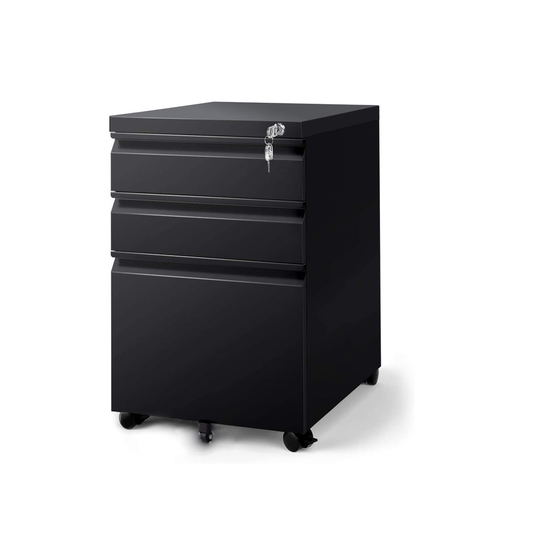 3 Drawer File Cabinet With Lock, Steel Mobile Filing Cabinet On Anti Tilt Wheels, Rolling Locking Office Cabinets Under Desk For Legal Letter Size Black Metal