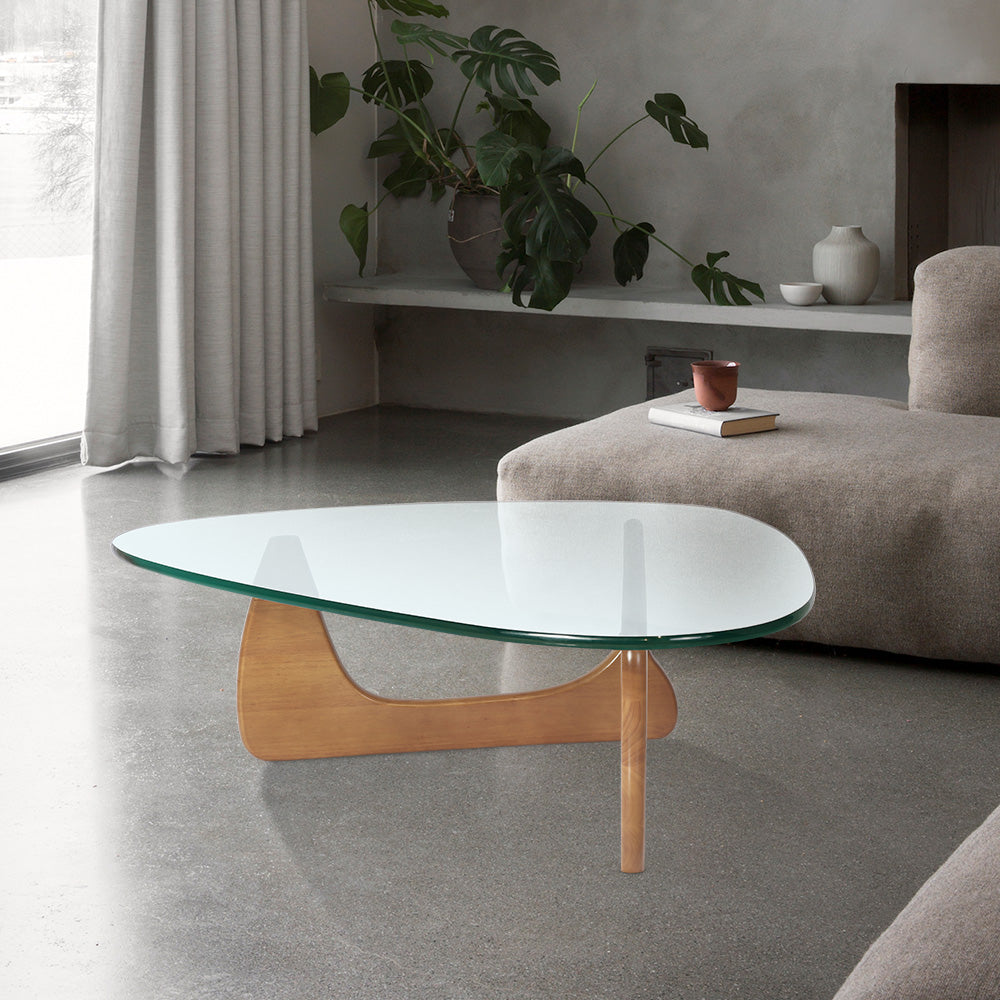 Light Walnut Triangle Coffee Table Wood Base For Living Room Walnut Solid Wood