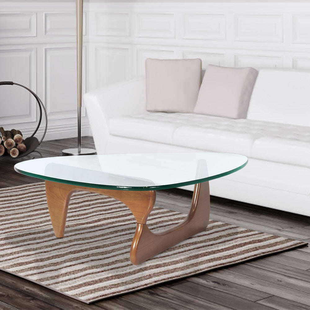 Light Walnut Triangle Coffee Table Wood Base For Living Room Walnut Solid Wood