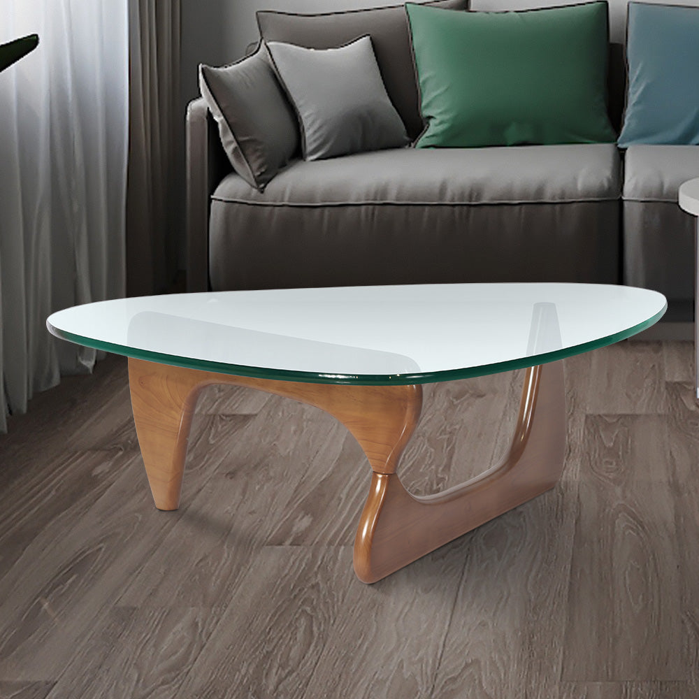 Light Walnut Triangle Coffee Table Wood Base For Living Room Walnut Solid Wood