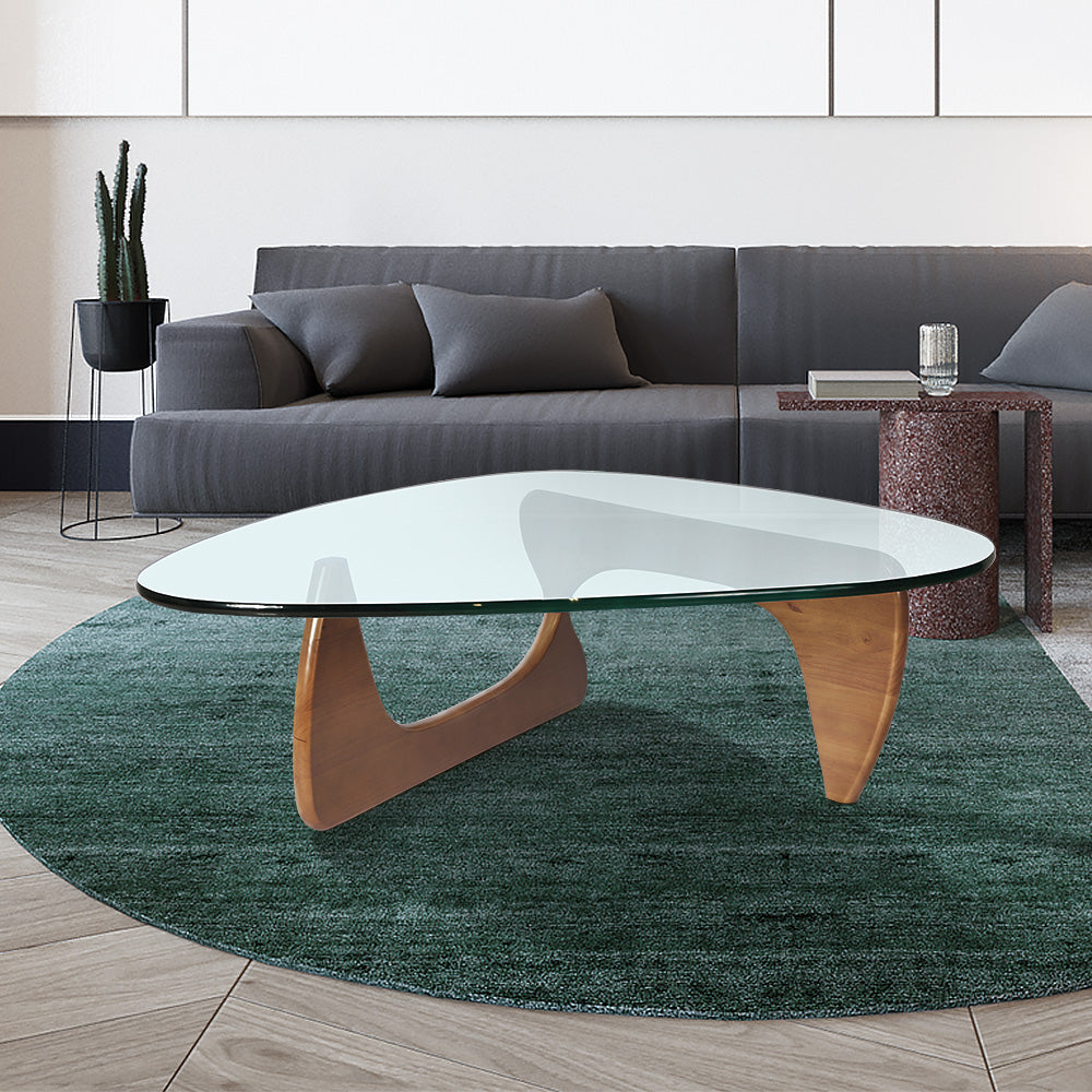 Light Walnut Triangle Coffee Table Wood Base For Living Room Walnut Solid Wood