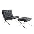 Mid Century Foldable Lounge Chair With Ottoman Black Genuine Leather 1 Seat