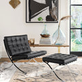Mid Century Foldable Lounge Chair With Ottoman Black Genuine Leather 1 Seat